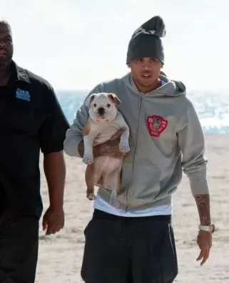 Chris Brown and his English Bulldog